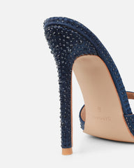 Perfect Navy Satin Droplet Stiletto Mules