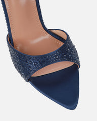 Perfect Navy Satin Droplet Stiletto Mules