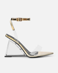 Bali Gold Mirror Clear Wedge Sandals