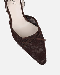 Bebee Brown Lace Bow Heeled Sandals