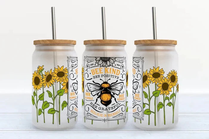 Bee Kind Bee Positive Bee-lieve in Yourself Glass Can Cup