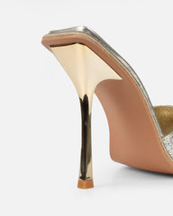 Birdie Gold Metallic Diamante Mules