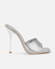 Birdie Silver Metallic Diamante Mules