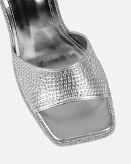 Birdie Silver Metallic Diamante Mules