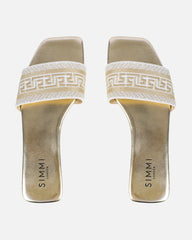 Cali Gold Metallic Embroidered Slide Sandals
