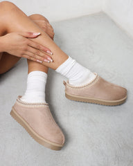 Cece Beige Faux Suede Slippers