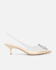 Chara Clear Diamante Nude Low Court Shoes