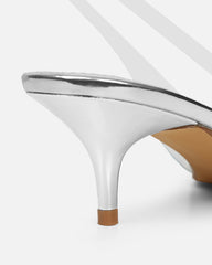 Chara Clear Diamante Silver Mirror Low Court Shoes