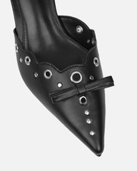 Skyes Black Eyelet Detail Low Heel Court Shoes