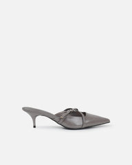 Char grey low heel buckle mules