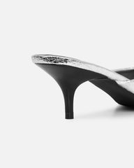 Carson Silver Cracked Kitten Heeled Mules