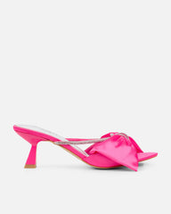 Chayaa Pink Satin Diamante Bow Low Heeled Sandals