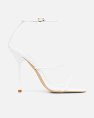 Neeli White Triple Strap Heeled Sandals