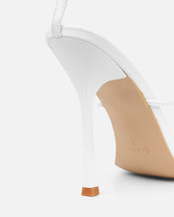 Neeli White Triple Strap Heeled Sandals