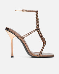Cemile Bronze Metallic Braided Heeled Sandals