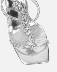 Cemile Silver Metallic Braided Heeled Sandals