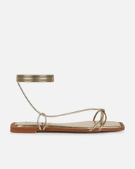 Cosmina Gold Metallic Lace Up Flat Sandals