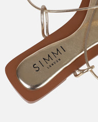 Cosmina Gold Metallic Lace Up Flat Sandals
