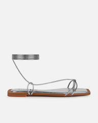 Cosmina Silver Metallic Lace Up Flat Sandals