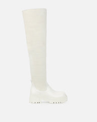 Stallone Cream Over The Knee Fluffy Sock Boots