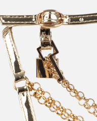 Dafni Gold Mirror Padlock Detail Heeled Sandals