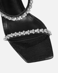 Daizy Black Snake Effect Diamante Heeled Sandals