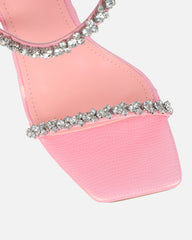 Daizy Pink Snake Effect Diamante Heeled Sandals