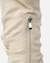 Dakira Beige Woven Over The Knee Open Toe Boots
