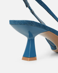 Ardenne Blue Denim Diamante Low Court Heeled Shoes