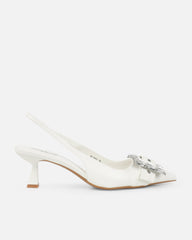 Ardenne White Diamante Low Court Heeled Shoes