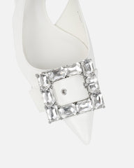 Ardenne White Diamante Low Court Heeled Shoes
