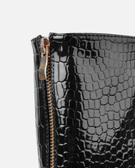 Dallis Black Patent Faux Croc Platform Knee High Boots