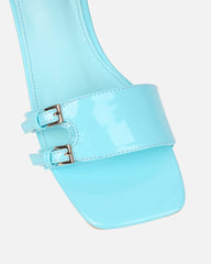 Dallyn Blue Patent Mule Heeled Sandals