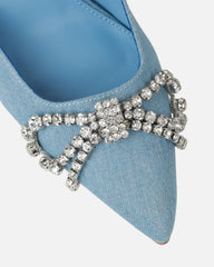 Davina Blue Denim Diamante Bow Lace Up Court Shoes