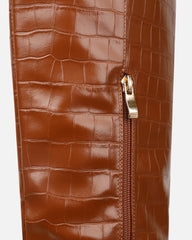 Darell Tan Croc Effect Over The Knee Block Heeled Boots