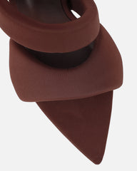 Dio Chocolate Lycra Pointed Toe Heeled Sandals