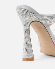 Pinky Silver Diamante Detail Heeled Sandals