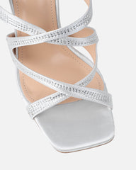 Pinky Silver Diamante Detail Heeled Sandals