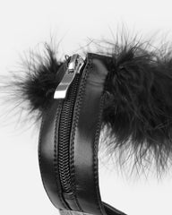 Diva Black Clear Platform Fluffy Heeled Sandals