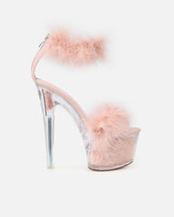 Diva Pink Clear Platform Fluffy Heeled Sandals