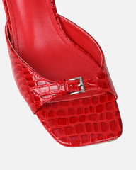 Dotty Red Croc Effect Low Heeled Mules