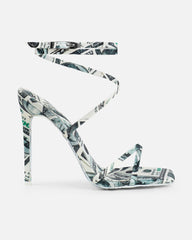 Dosh Green Dollar Print Strappy Heeled Sandals