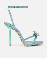 Dovie Blue Glitter Faux Snake Print Gem Heels