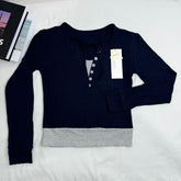 Color-Blocked Faux Two-Piece Long-Sleeved Top
