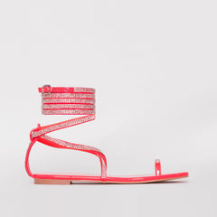Averie Hot Pink Patent Lace Up Diamante Sandals