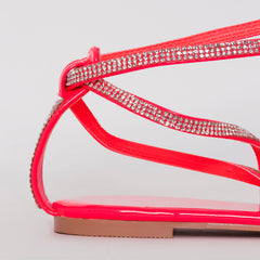 Averie Hot Pink Patent Lace Up Diamante Sandals