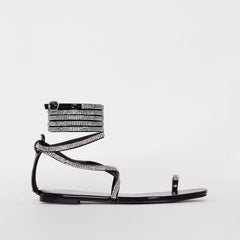 Averie Black Patent Lace Up Diamante Sandals