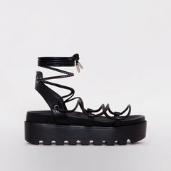 Thoma Black Lizard Print Lace Up Flatforms