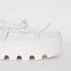Thoma White Lizard Print Lace Up Flatforms