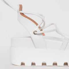 Thoma White Lizard Print Lace Up Flatforms